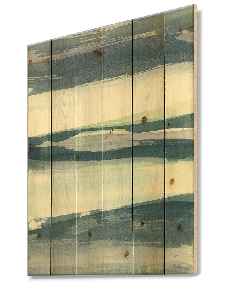 DesignQ Mint Indigo Dawn II - Farmhouse Print On Natural Pine Wood
