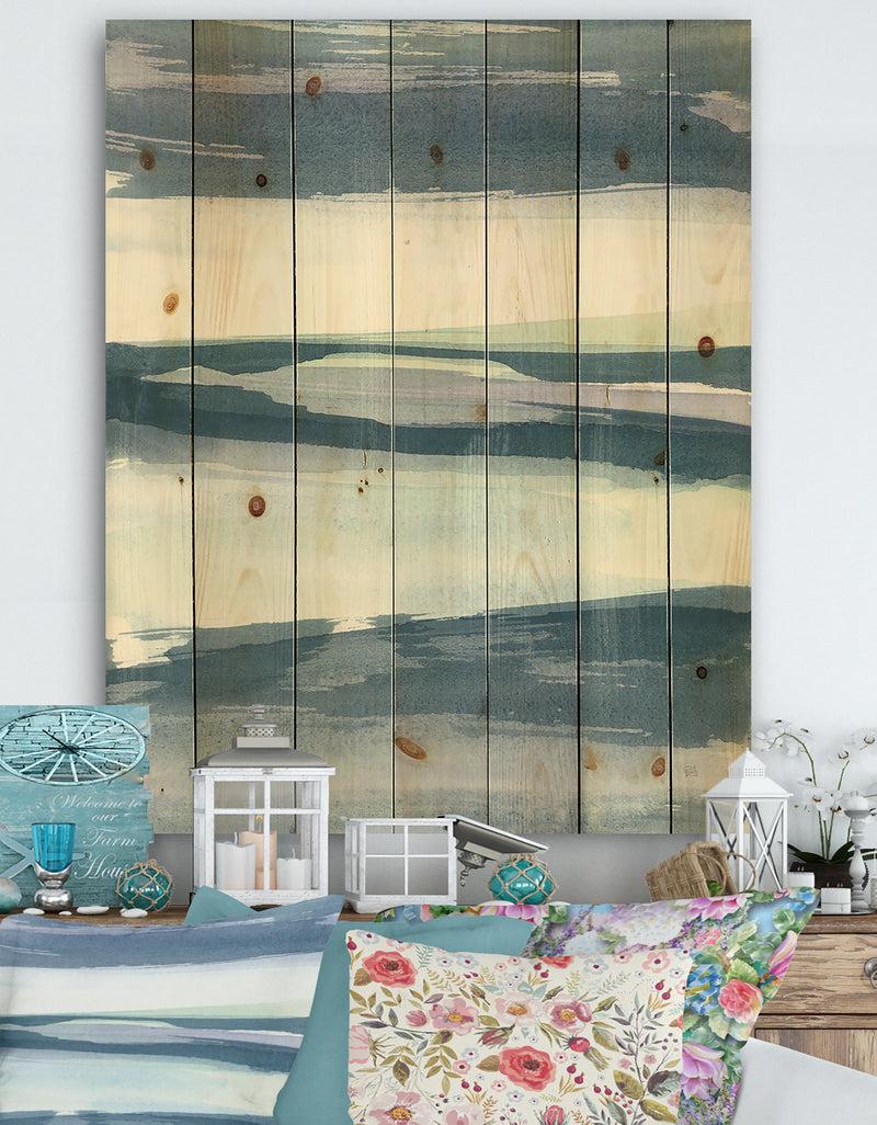 DesignQ Mint Indigo Dawn II - Farmhouse Print on Natural Pine Wood