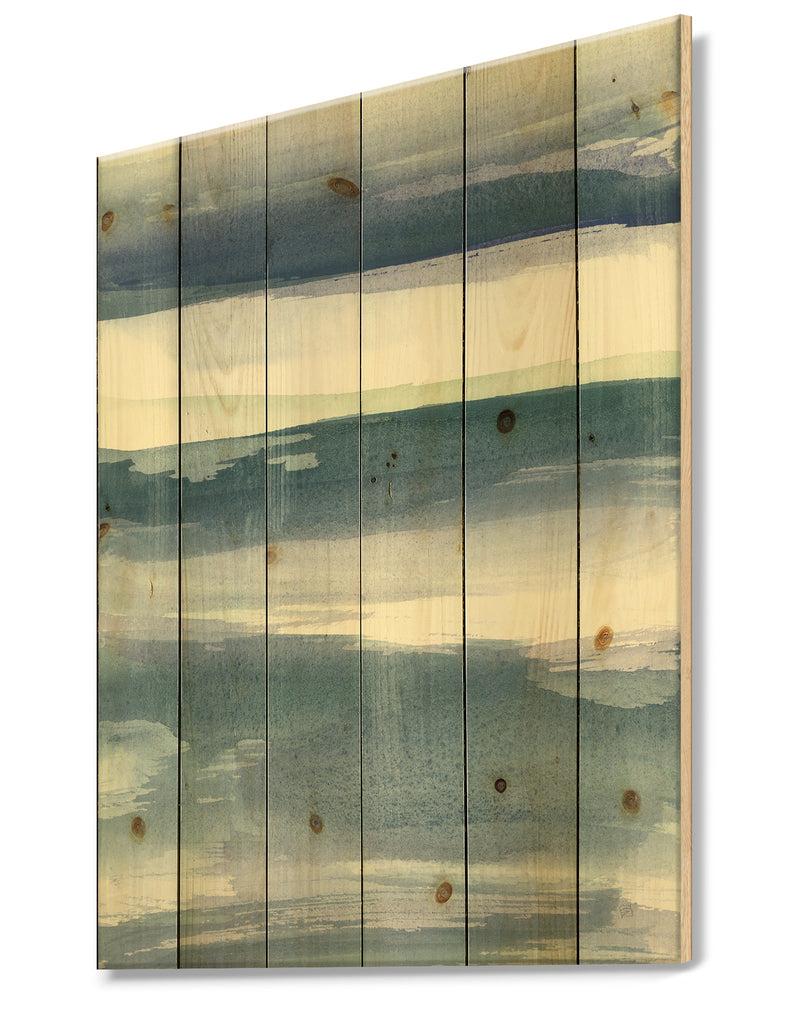 DesignQ Mint Indigo Dawn III - Farmhouse Print On Natural Pine Wood