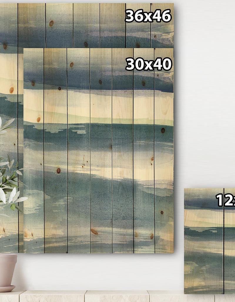 DesignQ Mint Indigo Dawn III - Farmhouse Print On Natural Pine Wood