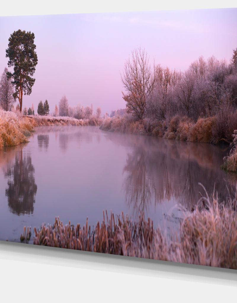 DesignQ Misty Autumn Sunrise Over River - Landscape Print Wall Artwork