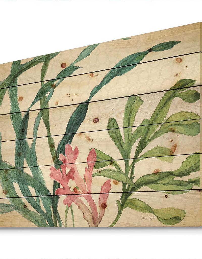 DesignQ Mixed Botanical Green Leaves IIII - Farmhouse Print On Natural Pine Wood