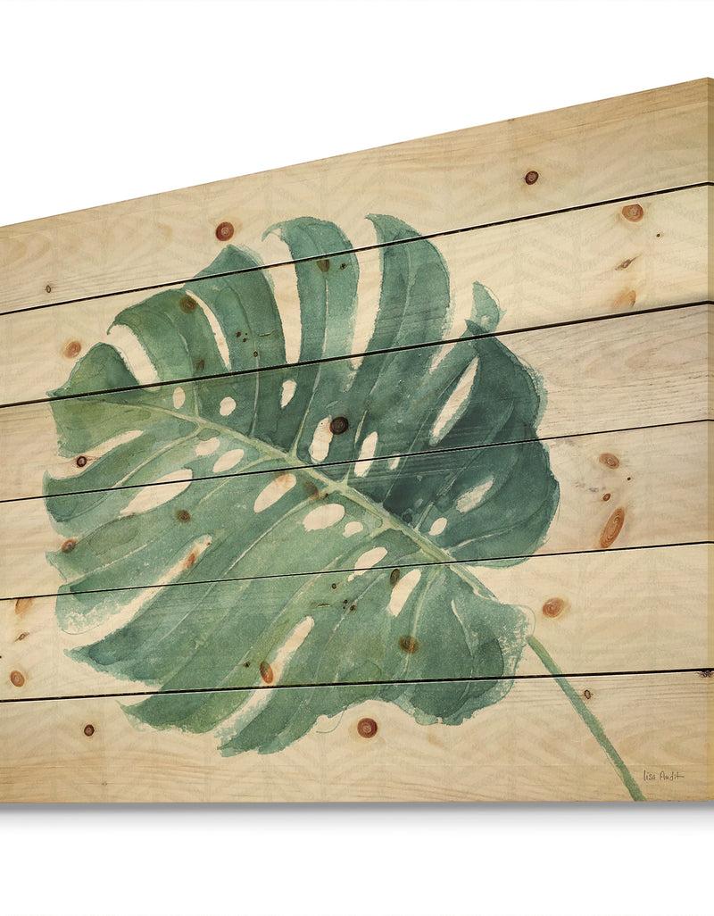 DesignQ Mixed Botanical Green Leaves IV - Cottage Print On Natural Pine Wood