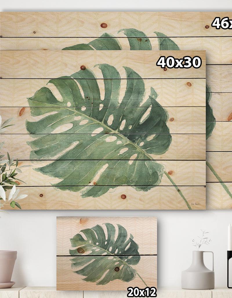DesignQ Mixed Botanical Green Leaves IV - Cottage Print On Natural Pine Wood