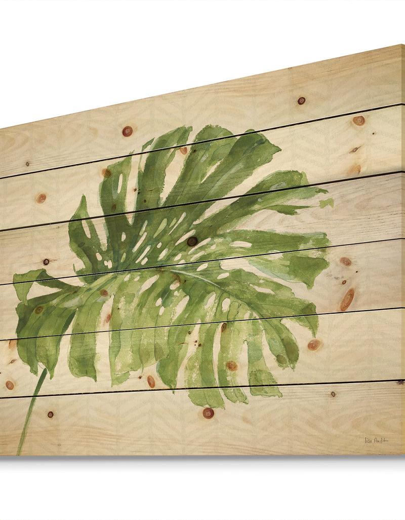 DesignQ Mixed Botanical Green Leaves V - Cottage Print On Natural Pine Wood
