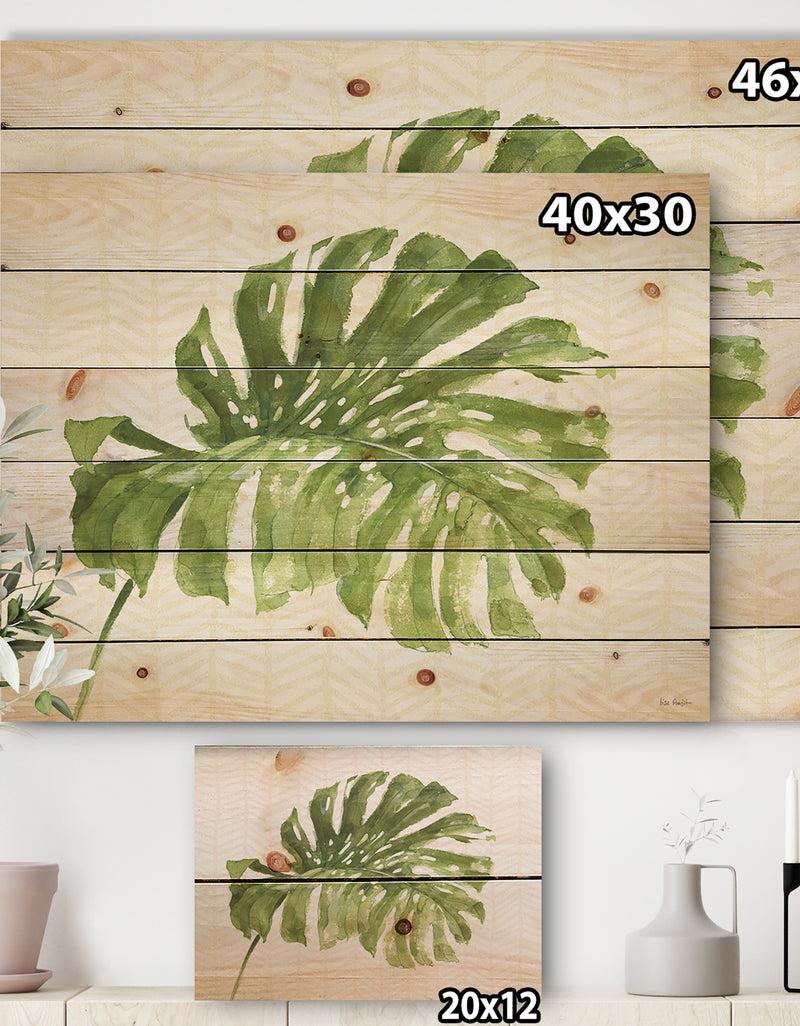 DesignQ Mixed Botanical Green Leaves V - Cottage Print On Natural Pine Wood
