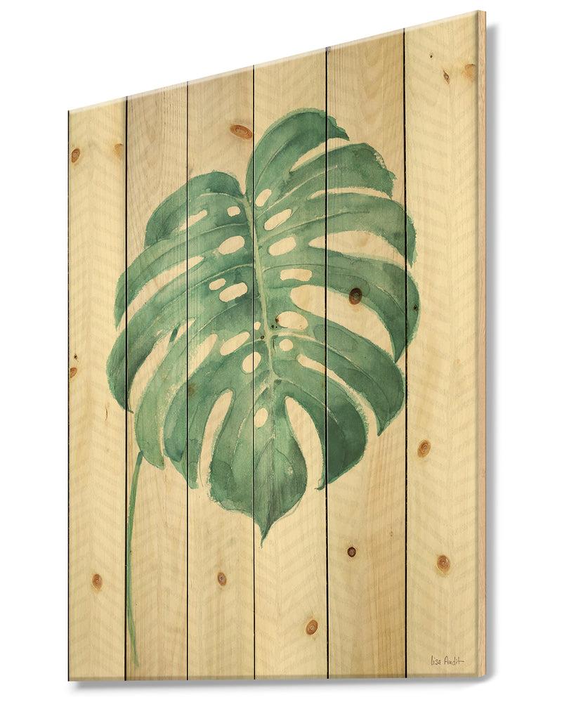 DesignQ Mixed Botanical Green Leaves VI - Cottage Print On Natural Pine Wood