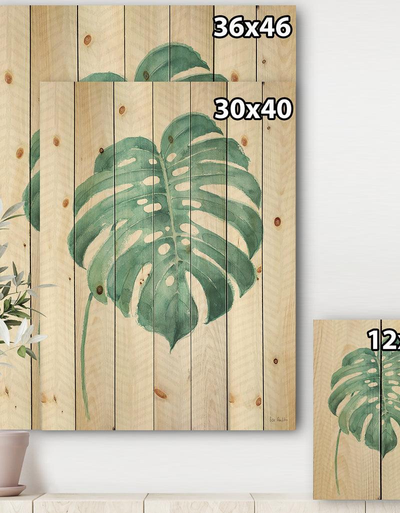 DesignQ Mixed Botanical Green Leaves VI - Cottage Print On Natural Pine Wood