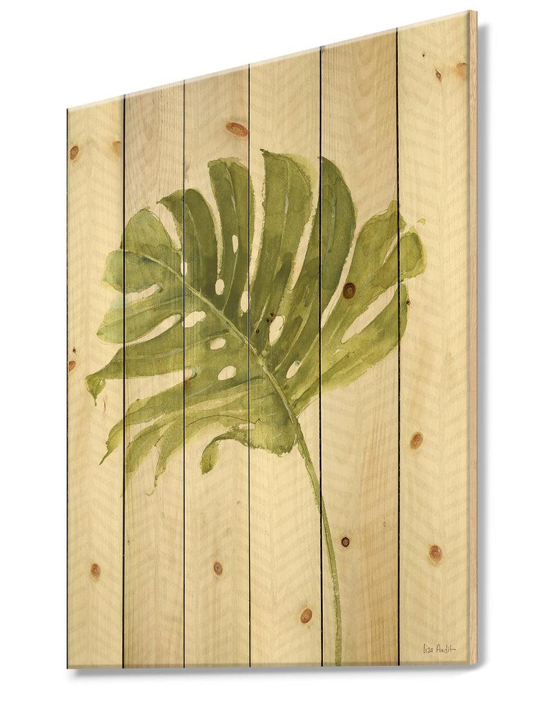 DesignQ Mixed Botanical Green Leaves VII - Cottage Print On Natural Pine Wood