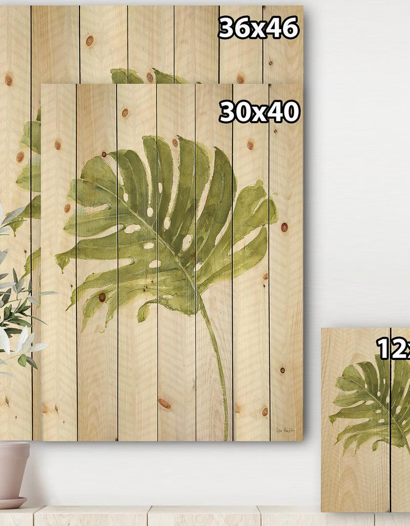 DesignQ Mixed Botanical Green Leaves VII - Cottage Print On Natural Pine Wood