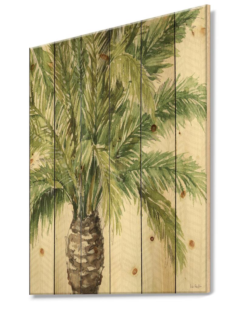 DesignQ Mixed Botanical Greens Palms V - Farmhouse Print On Natural Pine Wood