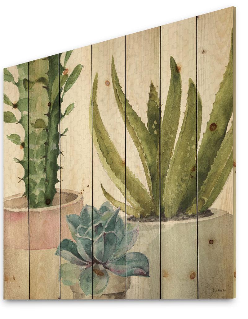 DesignQ Mixed Green Element III - Cottage Print On Natural Pine Wood