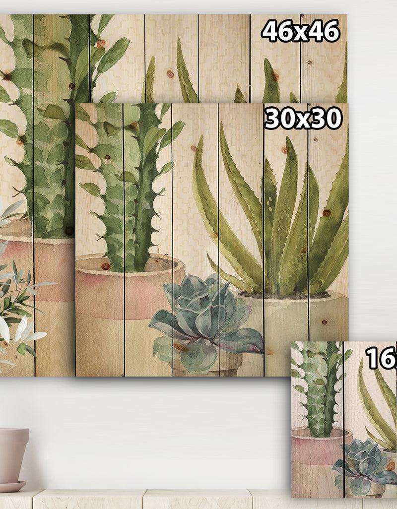 DesignQ Mixed Green Element III - Cottage Print On Natural Pine Wood