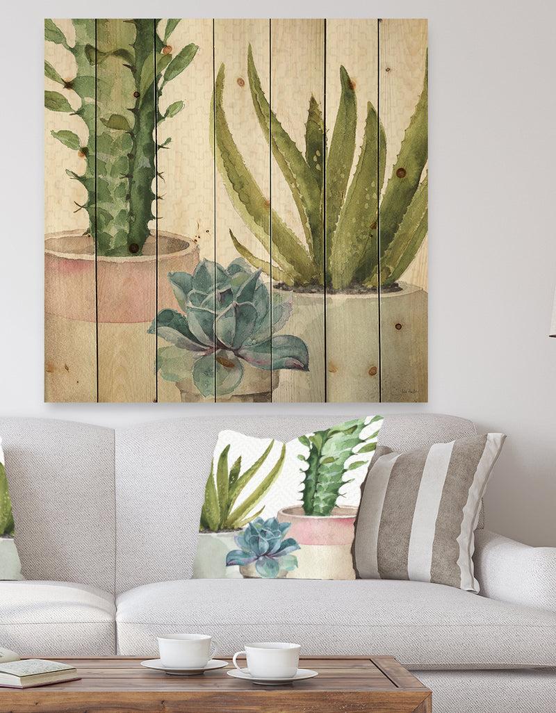 DesignQ Mixed Green Element III - Cottage Print on Natural Pine Wood