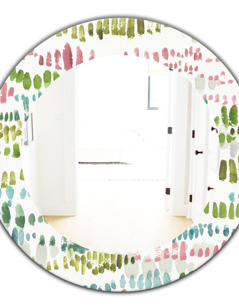 DesignQ Mixed Green Geometric Pattern II - Modern Mirror - Oval Or Round Wall Mirror