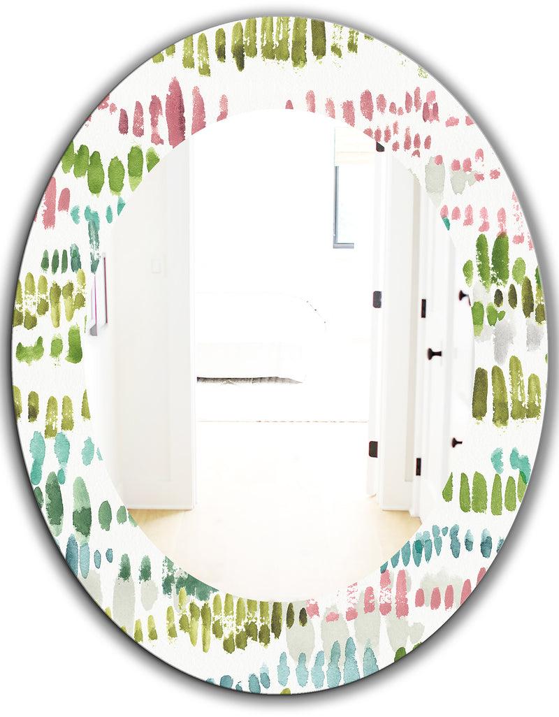 DesignQ Mixed Green Geometric Pattern II - Modern Mirror - Oval Or Round Wall Mirror
