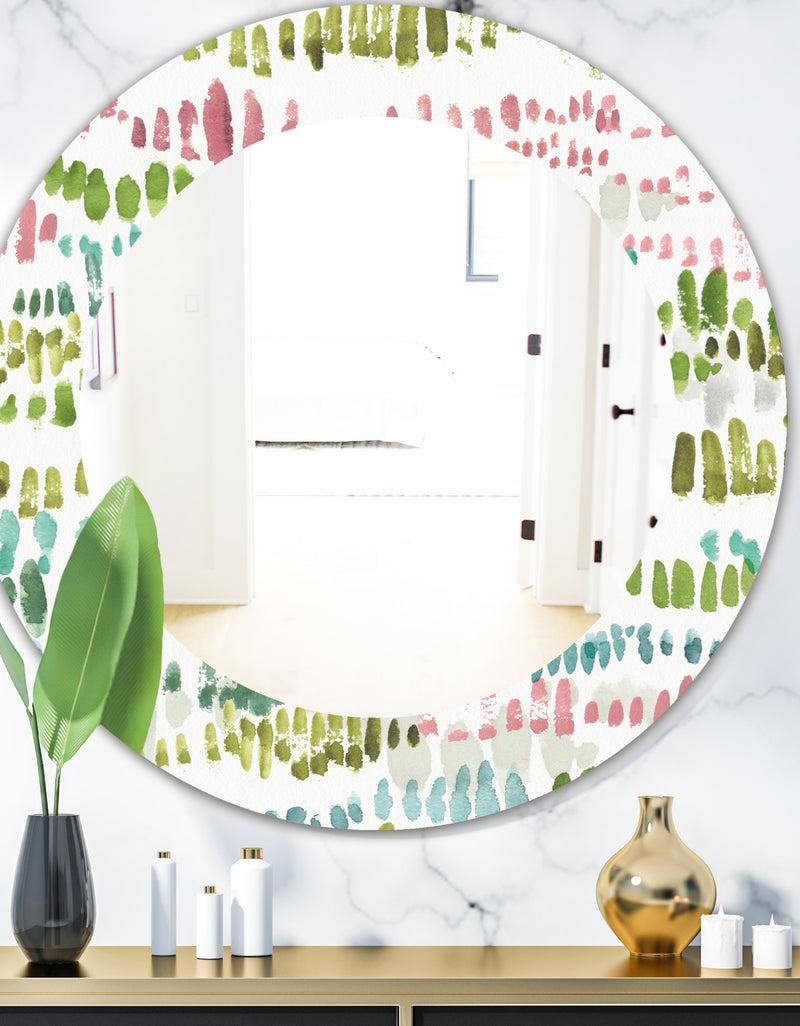 DesignQ Mixed Green Geometric Pattern II - Modern Mirror - Oval or Round Wall Mirror
