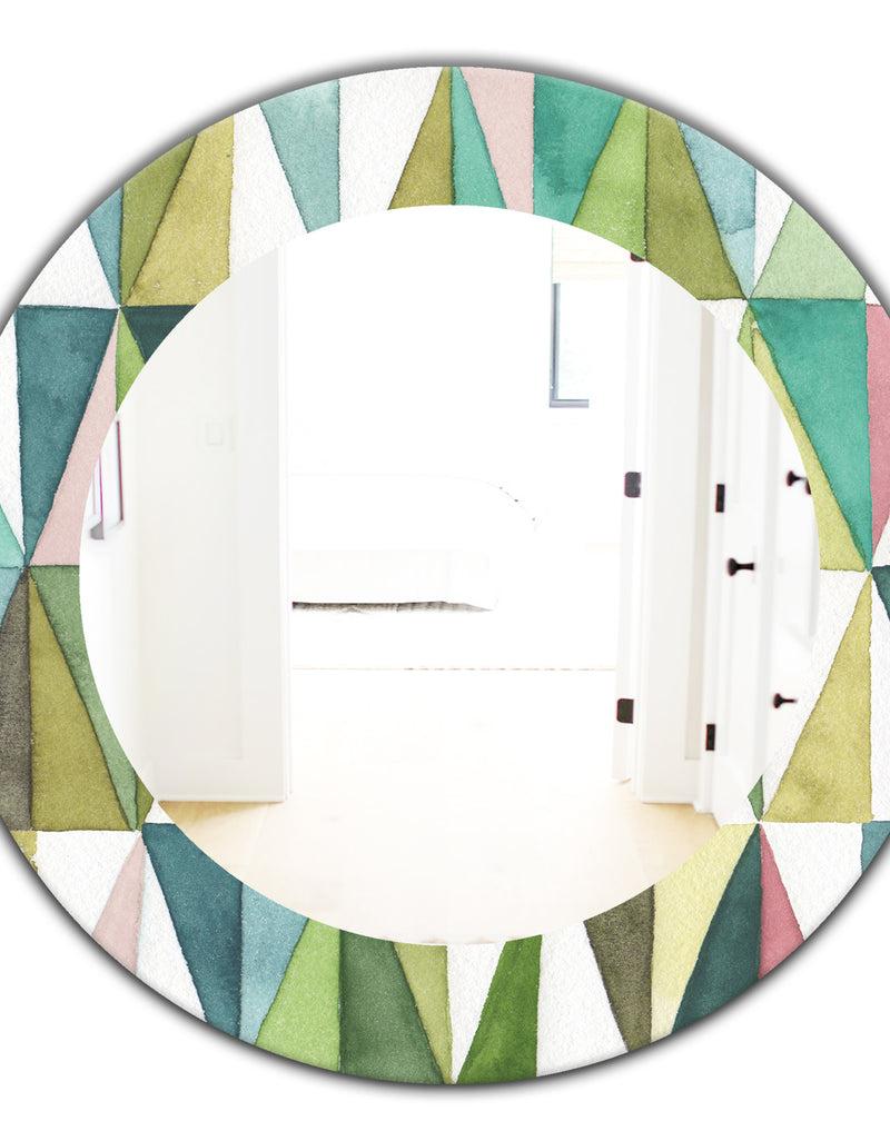 DesignQ Mixed Green Geometric Pattern III - Modern Mirror - Oval Or Round Wall Mirror
