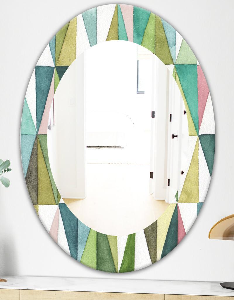 DesignQ Mixed Green Geometric Pattern III - Modern Mirror - Oval Or Round Wall Mirror