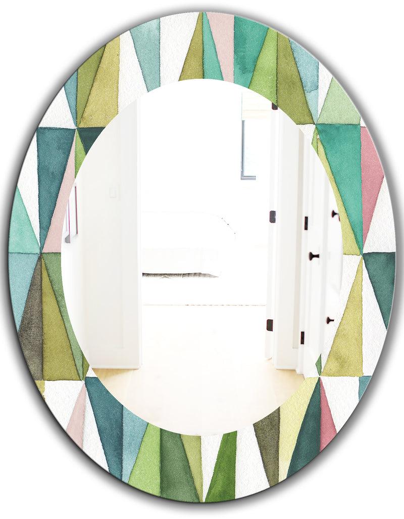 DesignQ Mixed Green Geometric Pattern III - Modern Mirror - Oval Or Round Wall Mirror