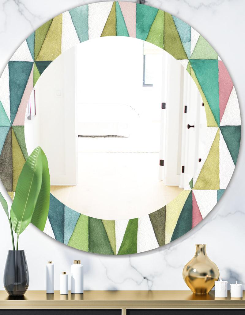 DesignQ Mixed Green Geometric Pattern III - Modern Mirror - Oval or Round Wall Mirror