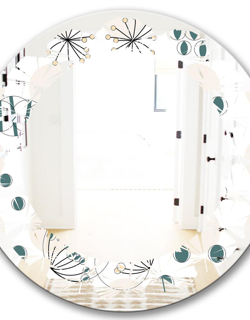 DesignQ Modern Abstract Geometric Pattern - Modern Round Or Oval Wall Mirror - Leaves
