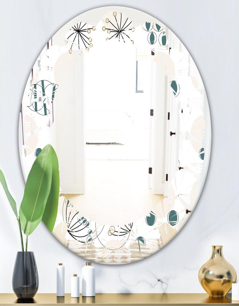 DesignQ Modern Abstract Geometric Pattern - Modern Round Or Oval Wall Mirror - Leaves