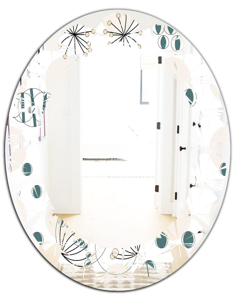 DesignQ Modern Abstract Geometric Pattern - Modern Round Or Oval Wall Mirror - Leaves