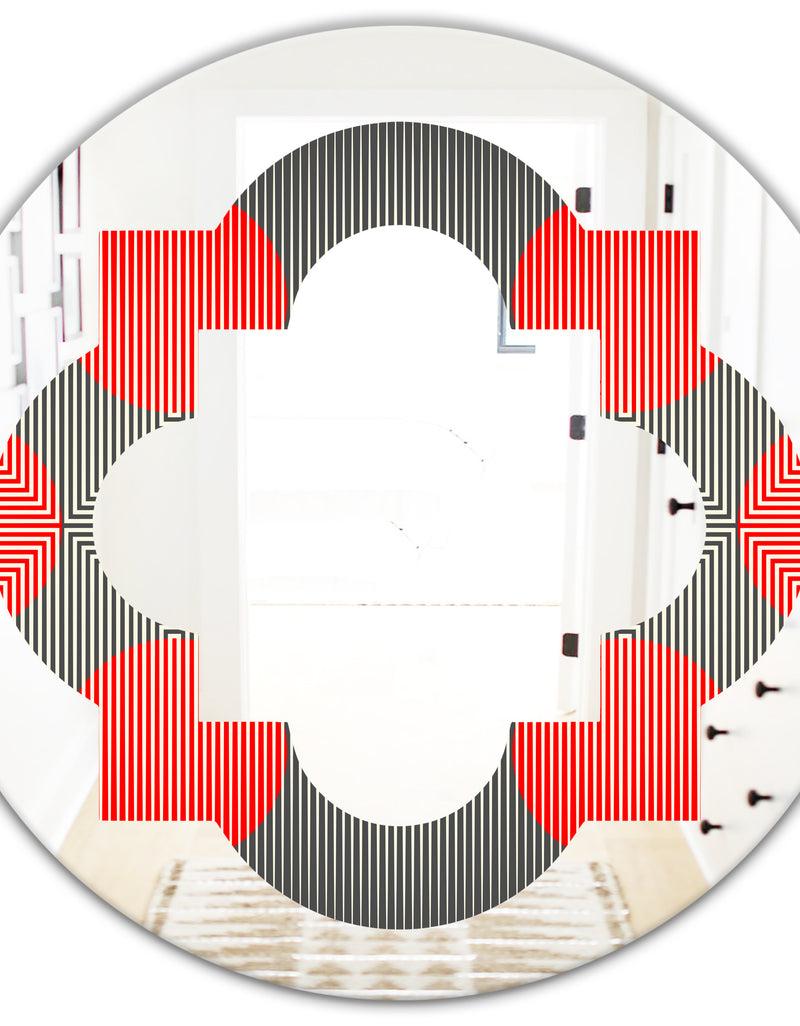 DesignQ Modern Circle And Line Geometric Pattern - Modern Round Or Oval Wall Mirror - Quatrefoil