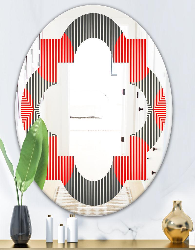 DesignQ Modern Circle And Line Geometric Pattern - Modern Round Or Oval Wall Mirror - Quatrefoil