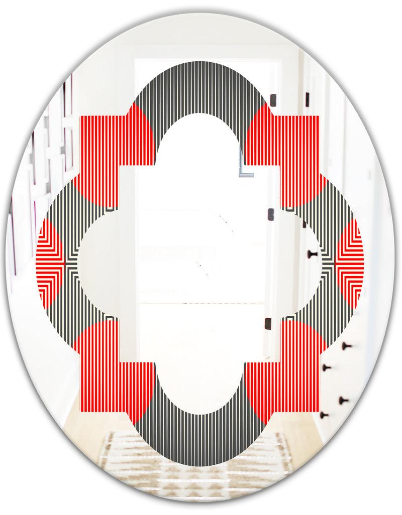 DesignQ Modern Circle And Line Geometric Pattern - Modern Round Or Oval Wall Mirror - Quatrefoil