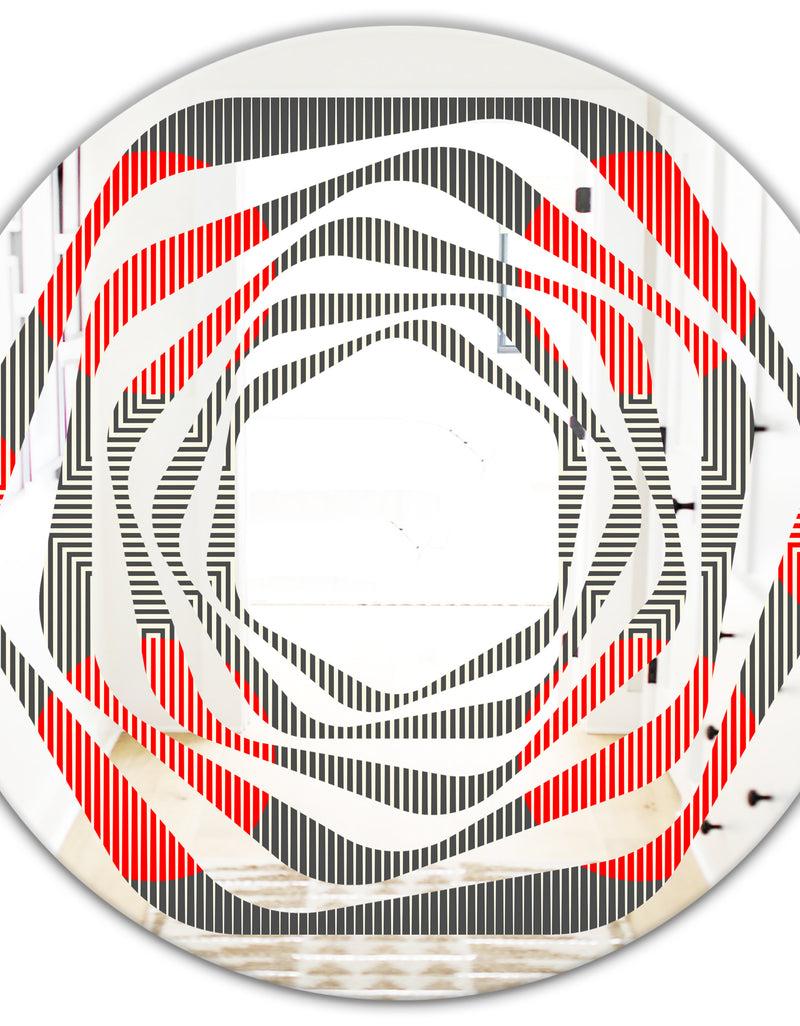 DesignQ Modern Circle And Line Geometric Pattern - Modern Round Or Oval Wall Mirror - Whirl