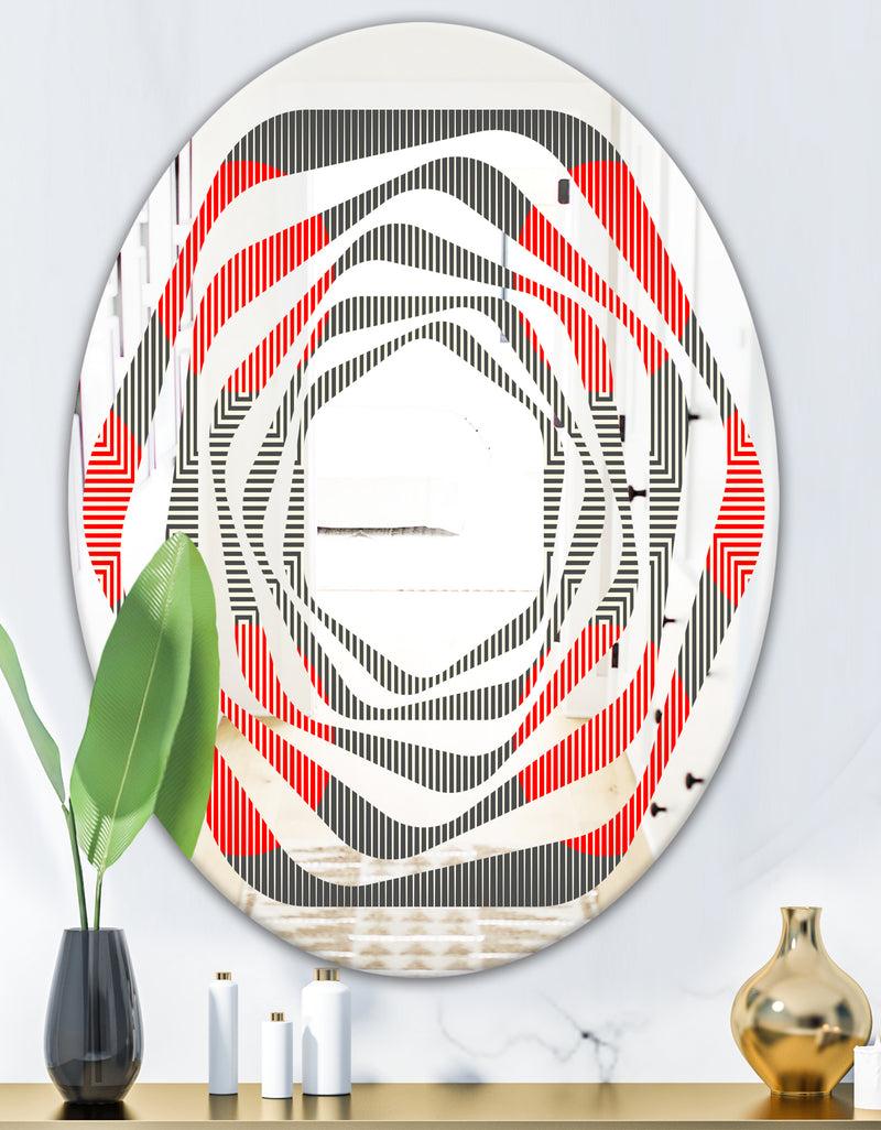 DesignQ Modern Circle And Line Geometric Pattern - Modern Round Or Oval Wall Mirror - Whirl