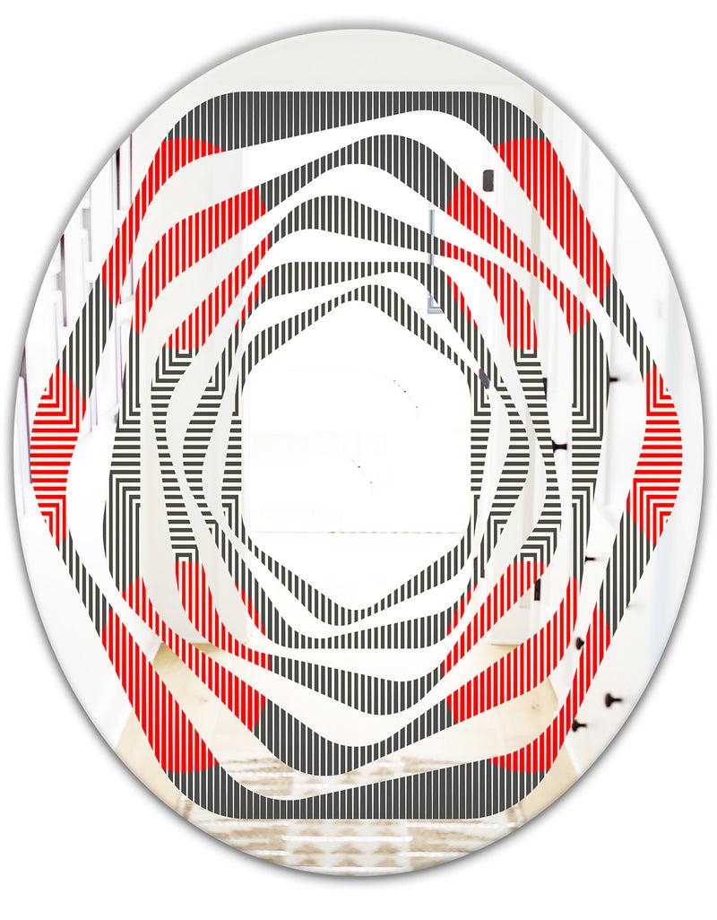DesignQ Modern Circle And Line Geometric Pattern - Modern Round Or Oval Wall Mirror - Whirl