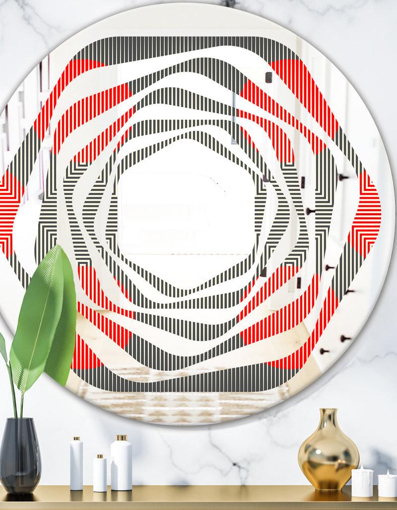 DesignQ Modern Circle and Line Geometric Pattern - Modern Round or Oval Wall Mirror - Whirl