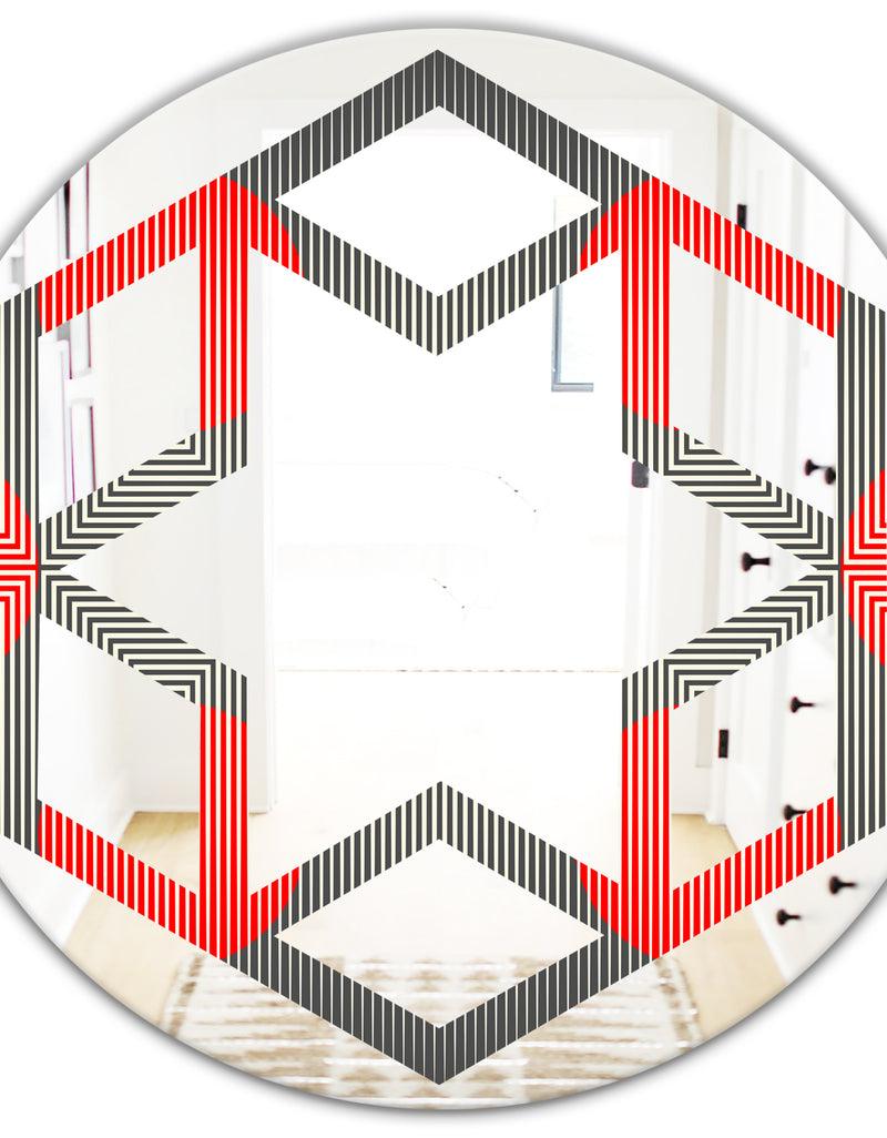 DesignQ Modern Circle And Line Geometric Pattern - Modern Round Or Oval Wall Mirror - Hexagon Star