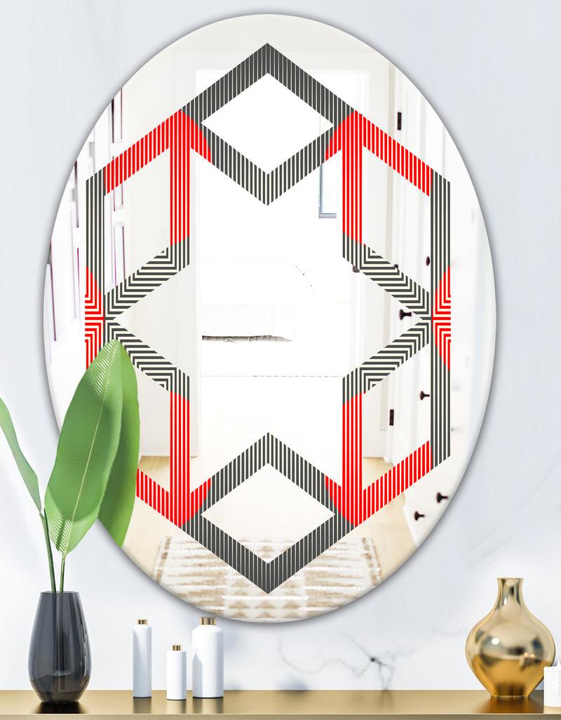 DesignQ Modern Circle And Line Geometric Pattern - Modern Round Or Oval Wall Mirror - Hexagon Star
