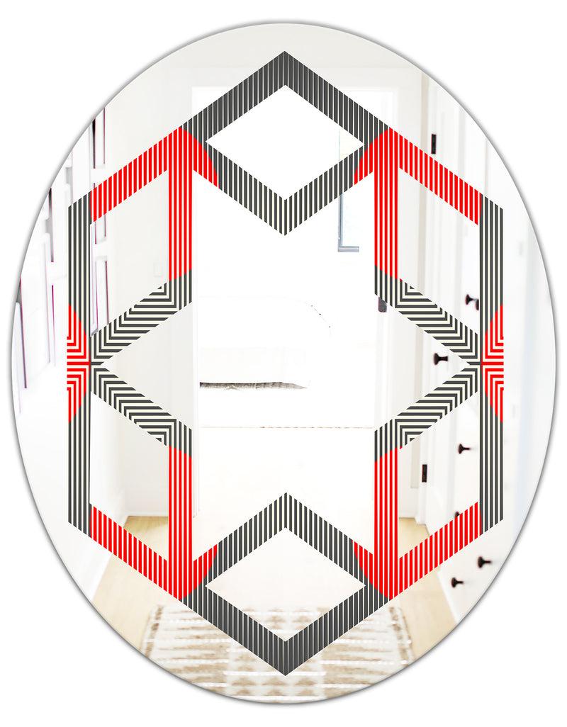 DesignQ Modern Circle And Line Geometric Pattern - Modern Round Or Oval Wall Mirror - Hexagon Star