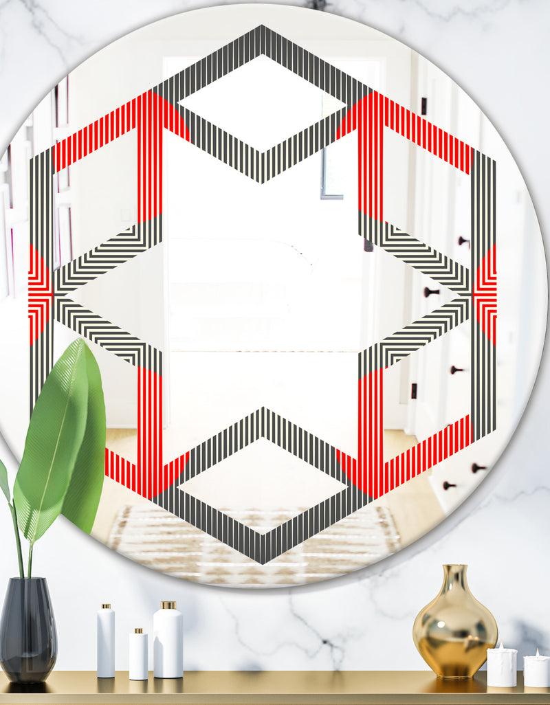 DesignQ Modern Circle and Line Geometric Pattern - Modern Round or Oval Wall Mirror - Hexagon Star