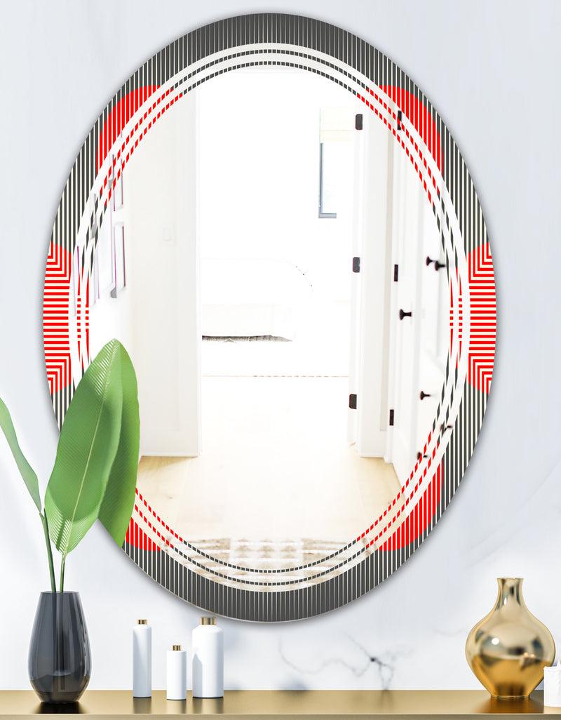 DesignQ Modern Circle And Line Geometric Pattern - Modern Round Or Oval Wall Mirror - Triple C