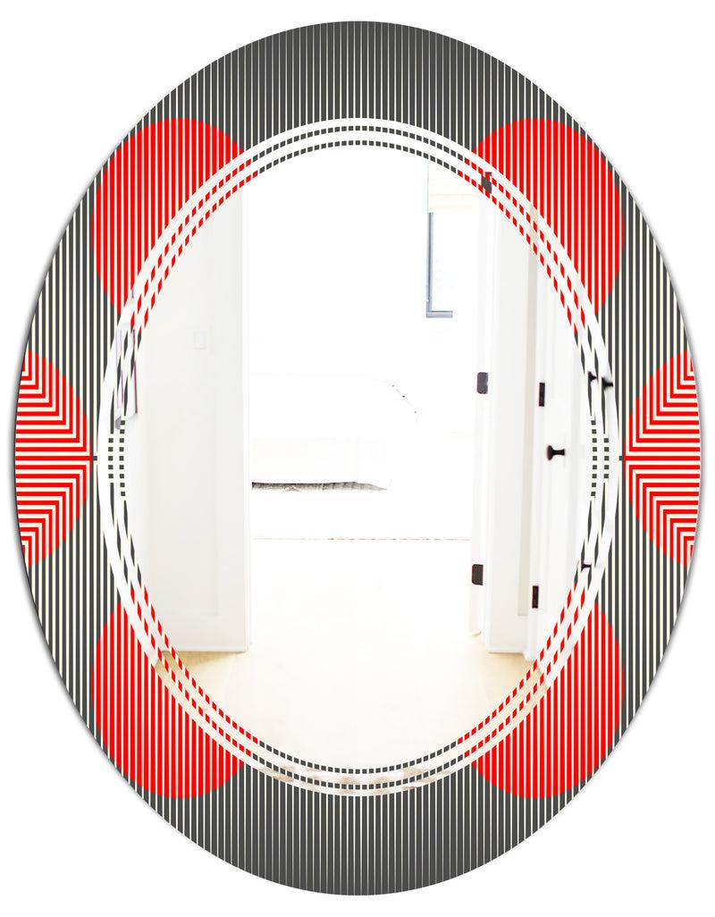 DesignQ Modern Circle And Line Geometric Pattern - Modern Round Or Oval Wall Mirror - Triple C