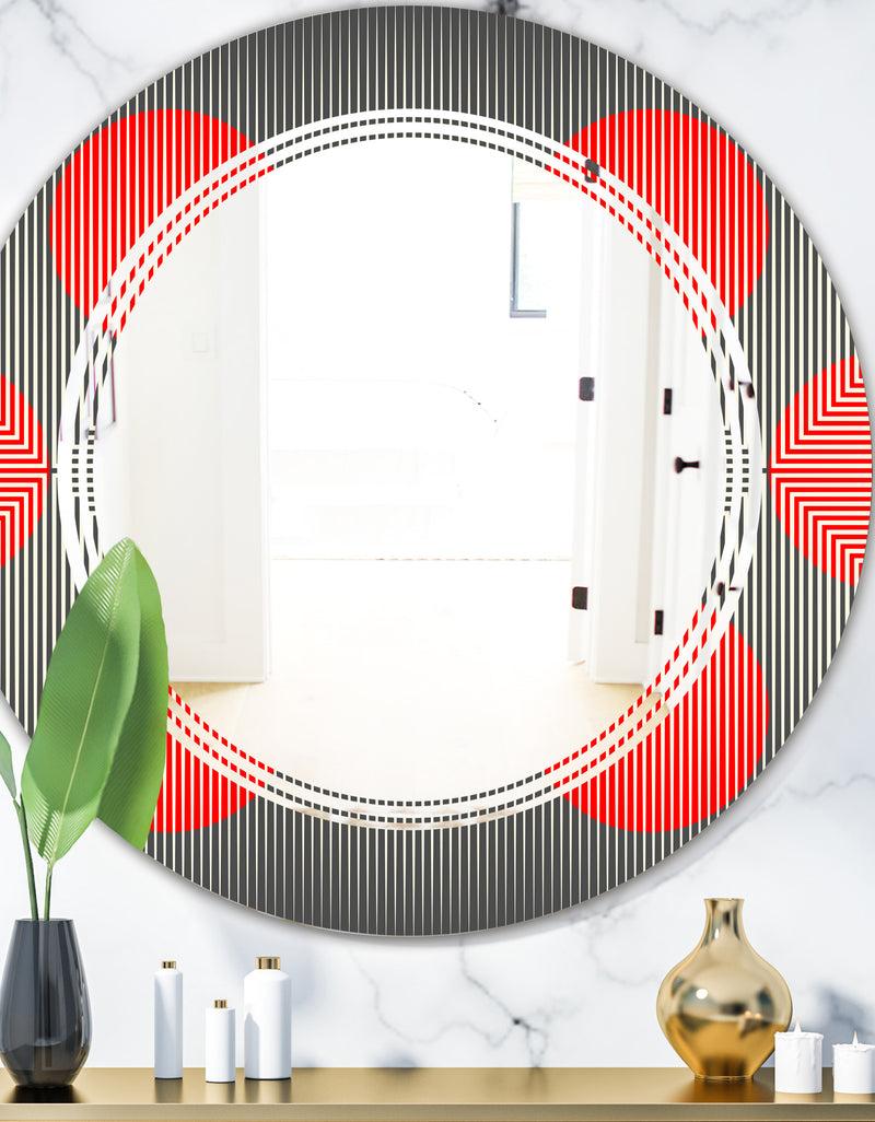DesignQ Modern Circle and Line Geometric Pattern - Modern Round or Oval Wall Mirror - Triple C