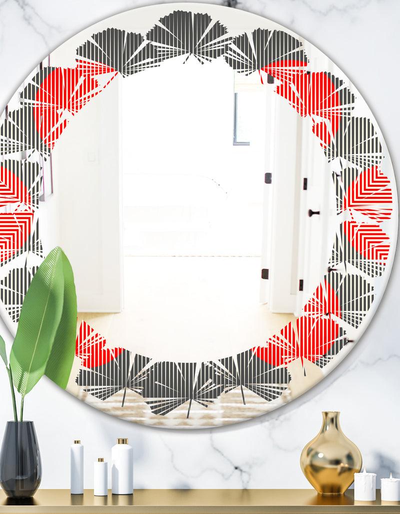 DesignQ Modern Circle and Line Geometric Pattern - Modern Round or Oval Wall Mirror - Leaves