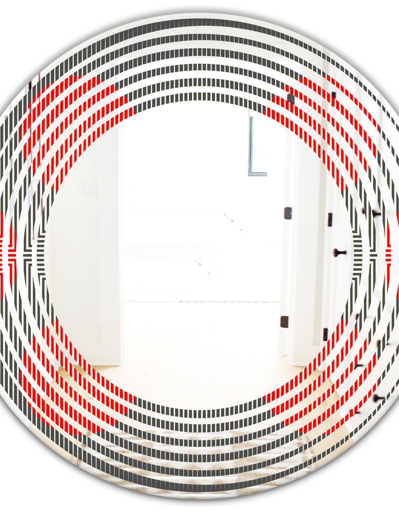DesignQ Modern Circle And Line Geometric Pattern - Modern Round Or Oval Wall Mirror - Wave