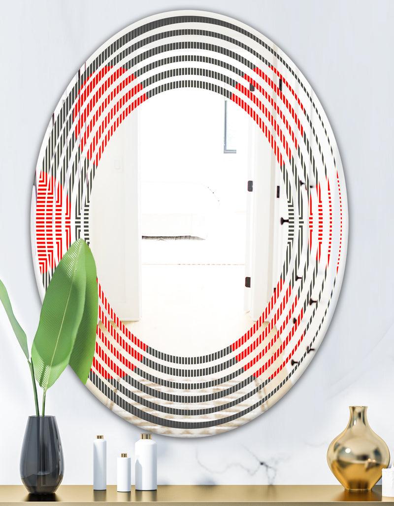 DesignQ Modern Circle And Line Geometric Pattern - Modern Round Or Oval Wall Mirror - Wave
