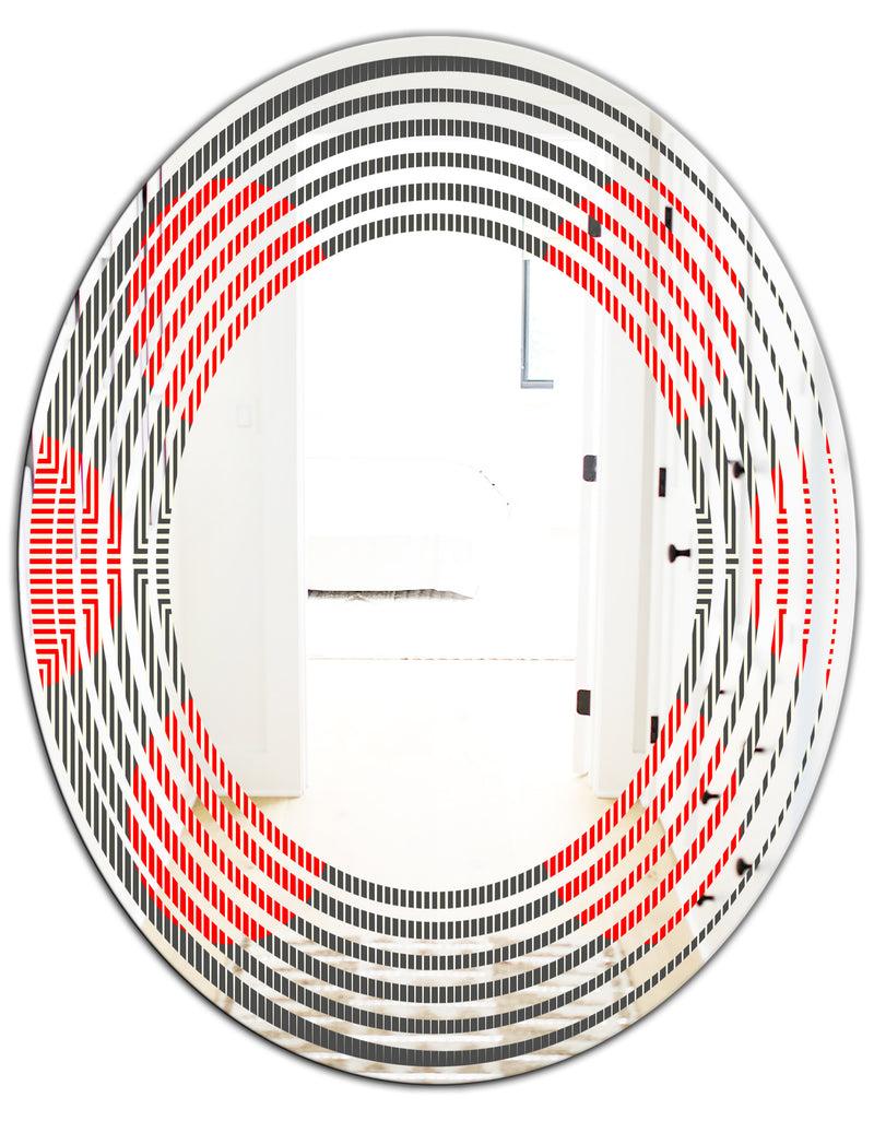 DesignQ Modern Circle And Line Geometric Pattern - Modern Round Or Oval Wall Mirror - Wave