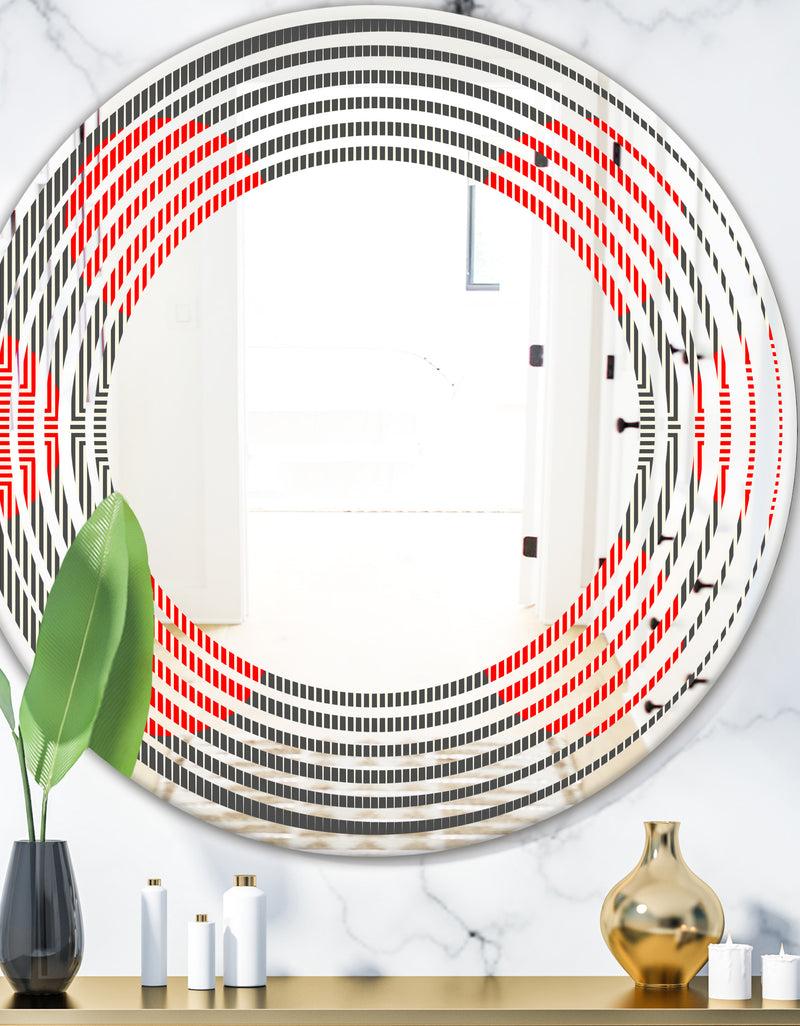 DesignQ Modern Circle and Line Geometric Pattern - Modern Round or Oval Wall Mirror - Wave