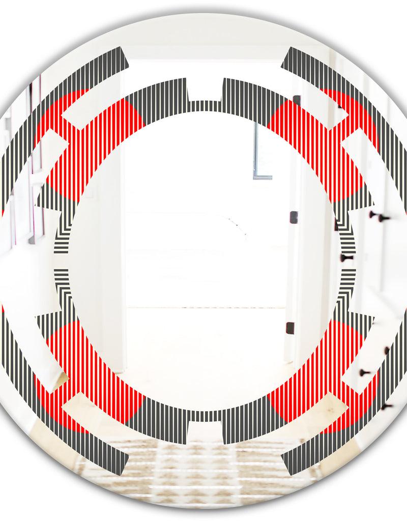 DesignQ Modern Circle And Line Geometric Pattern - Modern Round Or Oval Wall Mirror - Space