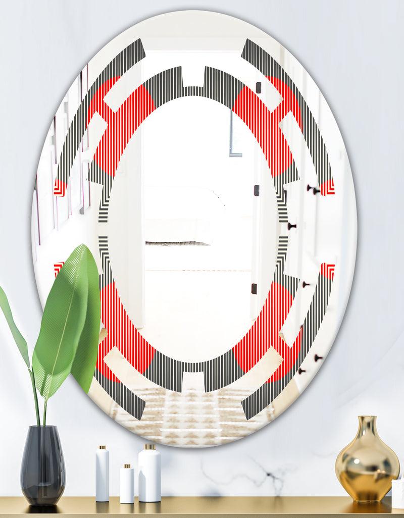 DesignQ Modern Circle And Line Geometric Pattern - Modern Round Or Oval Wall Mirror - Space