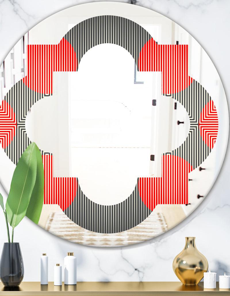 DesignQ Modern Circle and Line Geometric Pattern - Modern Round or Oval Wall Mirror - Quatrefoil